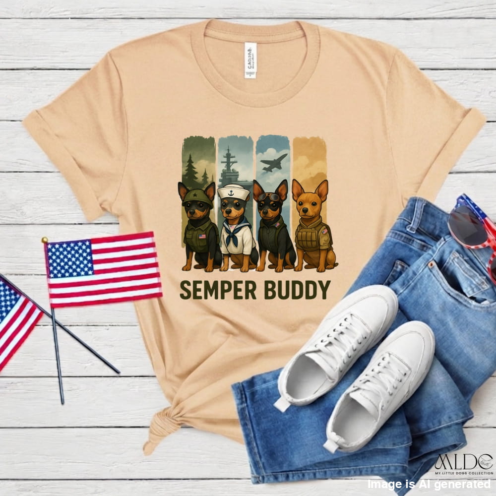 Semper Buddy Mini Pinscher Premium Tee, Small Dog Big Patriot - Soft Cream / S - T-SHIRTS
