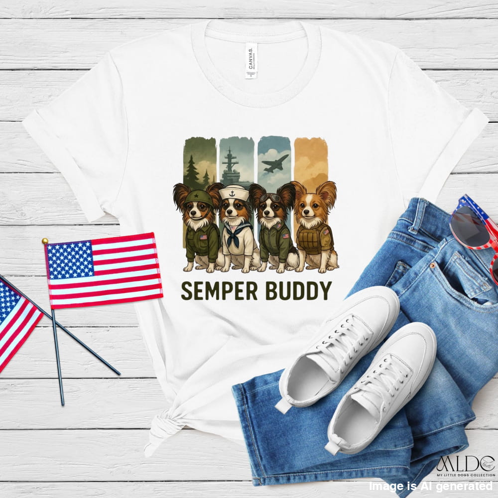 Semper Buddy Papillon Premium Tee, Small Dog Big Patriot - White / S - T-SHIRTS