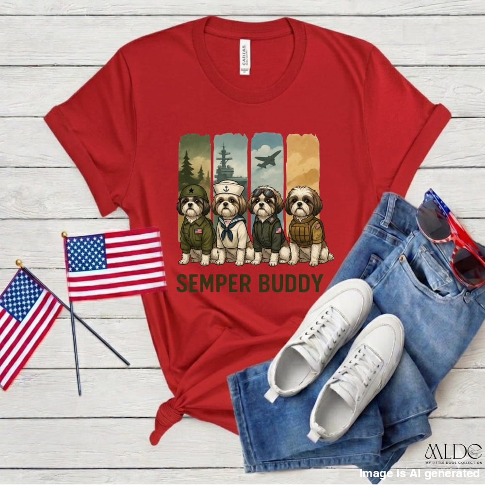 Semper Buddy Shih Tzu Premium Tee, Small Dog Big Patriot - Red / S - T-SHIRTS