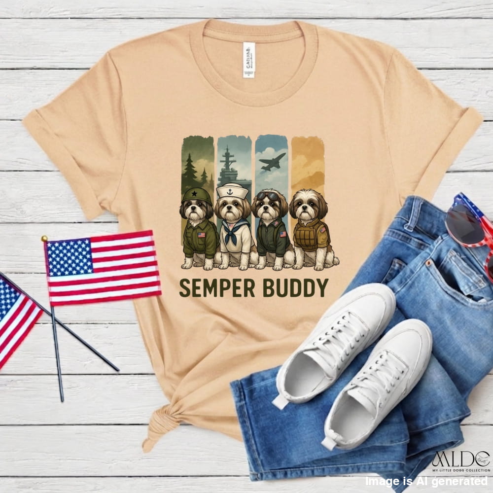 Semper Buddy Shih Tzu Premium Tee, Small Dog Big Patriot - Soft Cream / S - T-SHIRTS