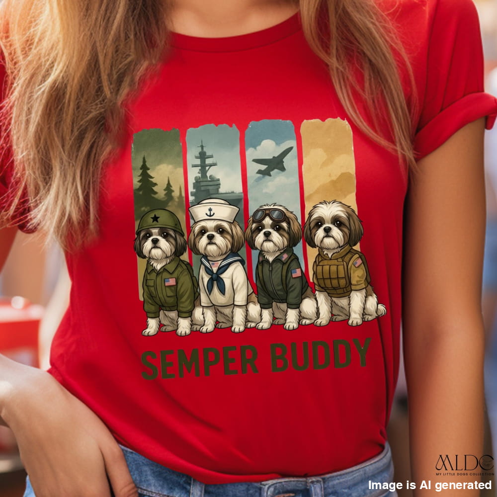 Semper Buddy Shih Tzu Premium Tee, Small Dog Big Patriot - T-SHIRTS