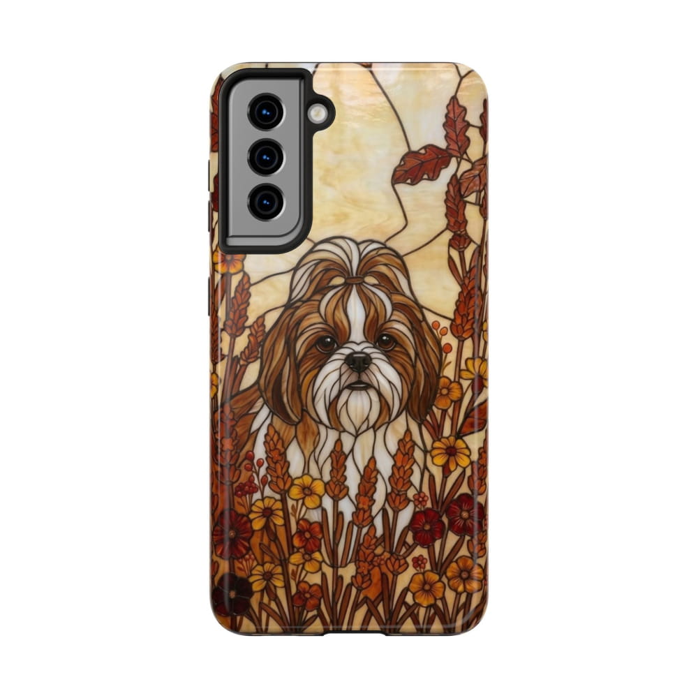 Shih Tzu Stained Glass Style Tough Case, Autumn Warmth Theme - Samsung Galaxy S21 - Phone Case