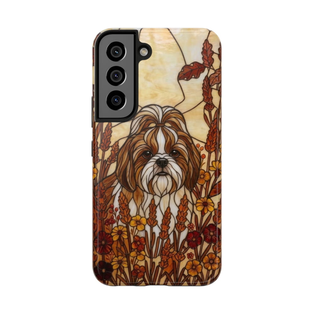 Shih Tzu Stained Glass Style Tough Case, Autumn Warmth Theme - Samsung Galaxy S22 - Phone Case