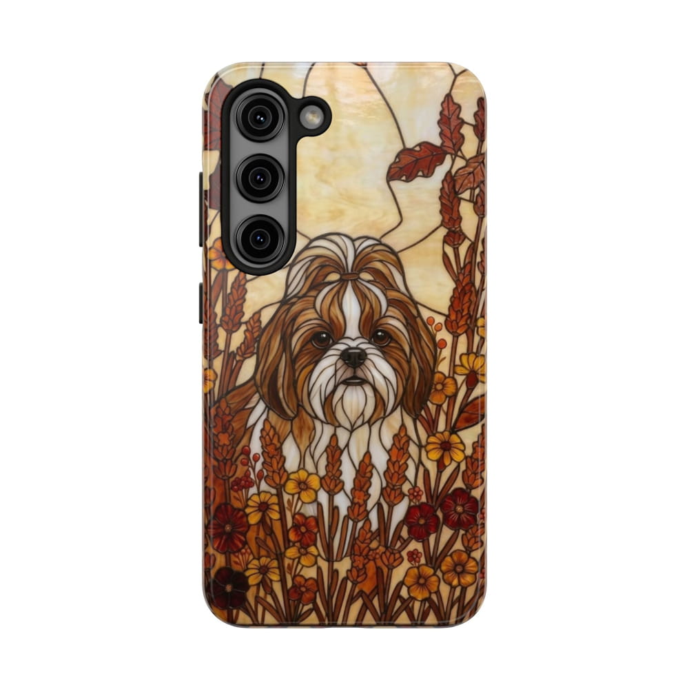 Shih Tzu Stained Glass Style Tough Case, Autumn Warmth Theme - Samsung Galaxy S23 - Phone Case