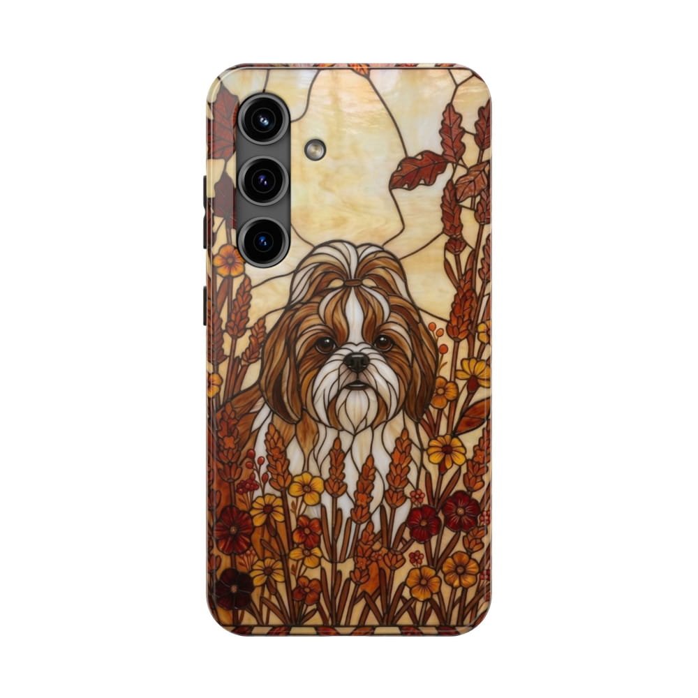 Shih Tzu Stained Glass Style Tough Case, Autumn Warmth Theme - Samsung Galaxy S24 - Phone Case