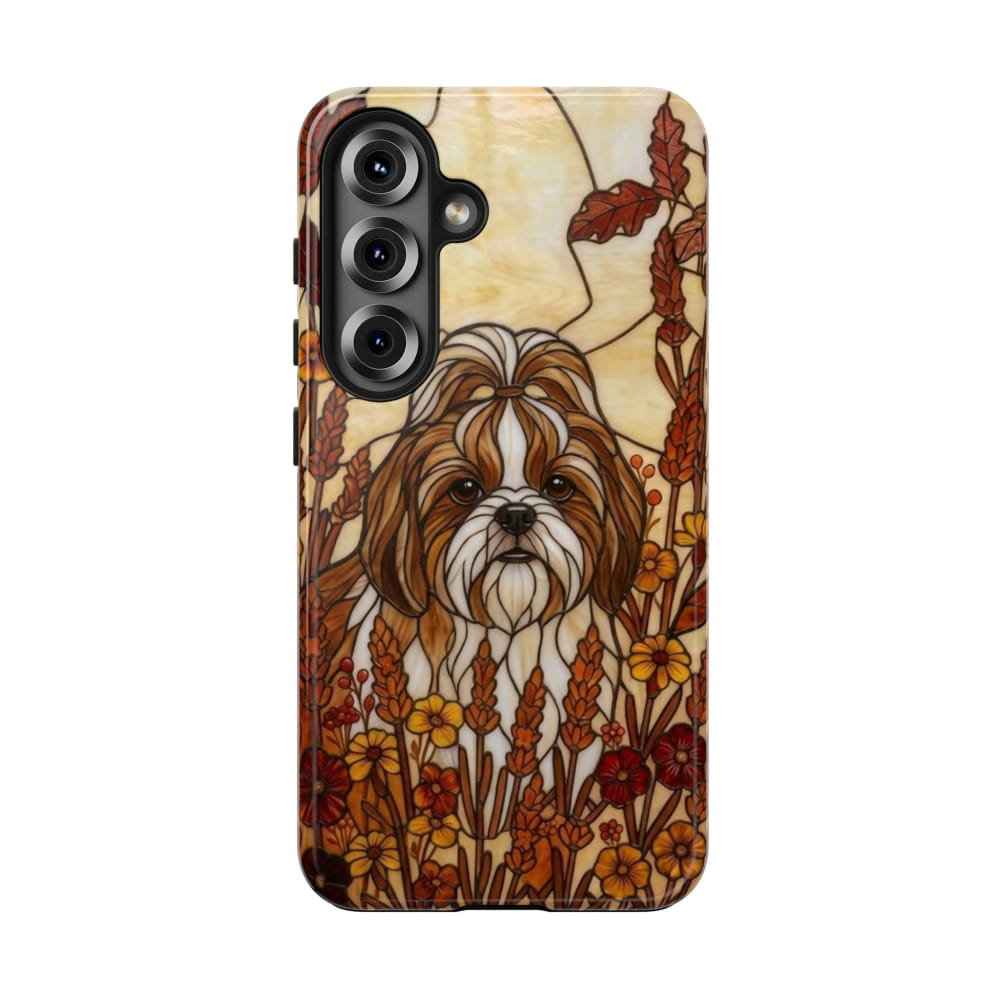 Shih Tzu Stained Glass Style Tough Case, Autumn Warmth Theme - Samsung Galaxy S25 - Phone Case