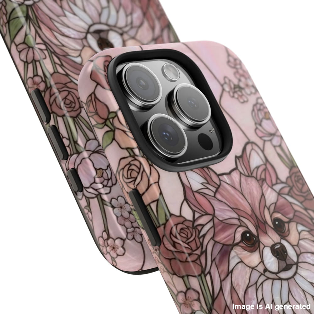 Shih Tzu Stained Glass Style Tough Case, Rose Garden Theme - iPhone 16 Pro - Phone Case