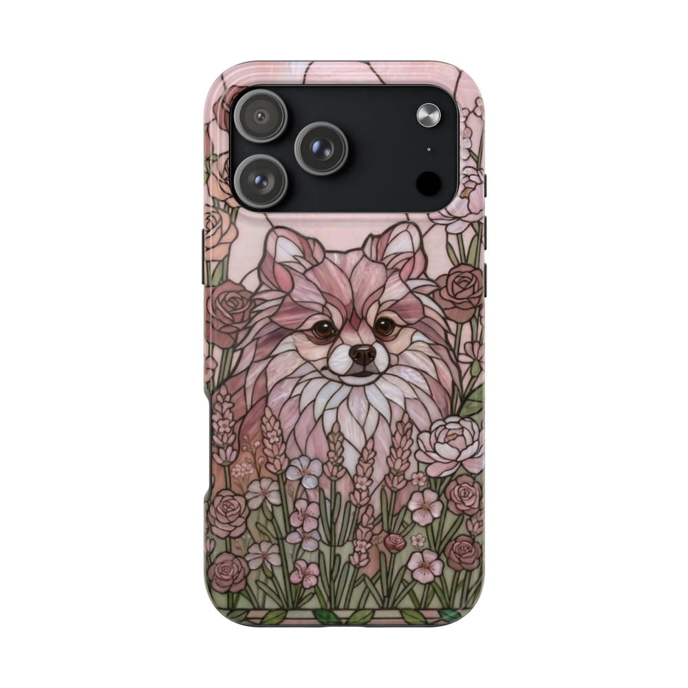 Shih Tzu Stained Glass Style Tough Case, Rose Garden Theme - iPhone 17 Pro Max - Phone Case