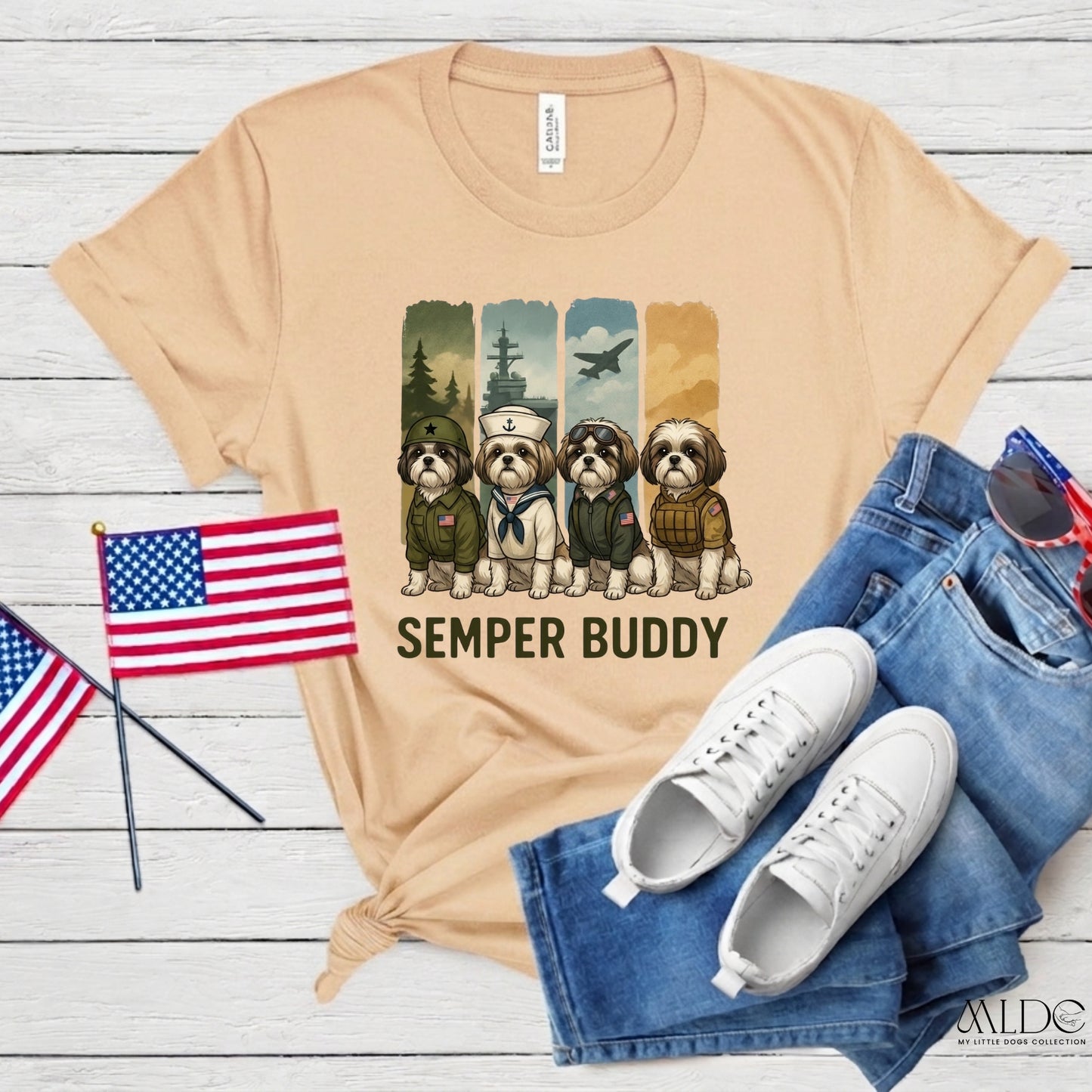 Semper Buddy Shih Tzu Premium Tee — Small Dog, Big Patriot
