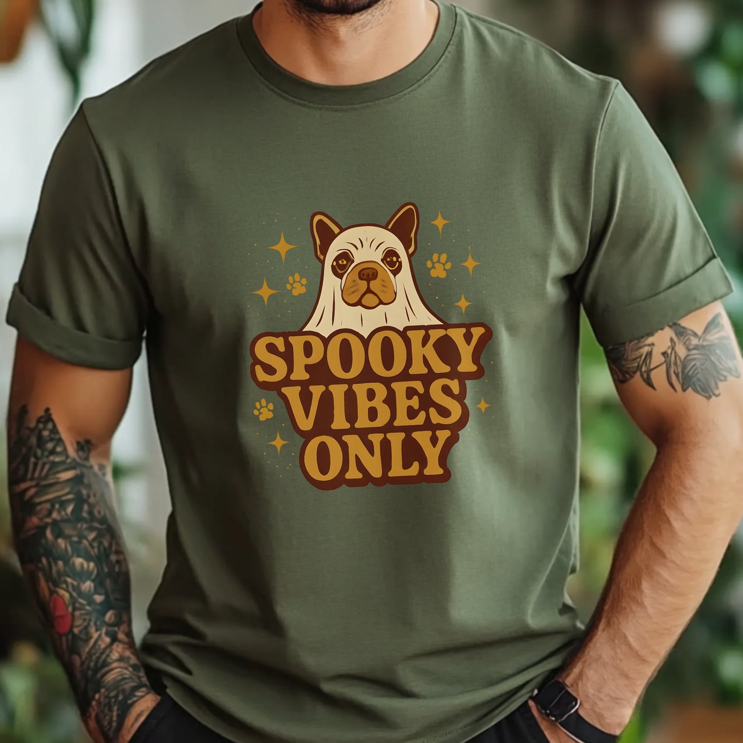 Spooky Vibes Only Halloween Unisex Premium Tee  Dog Lover Gift
