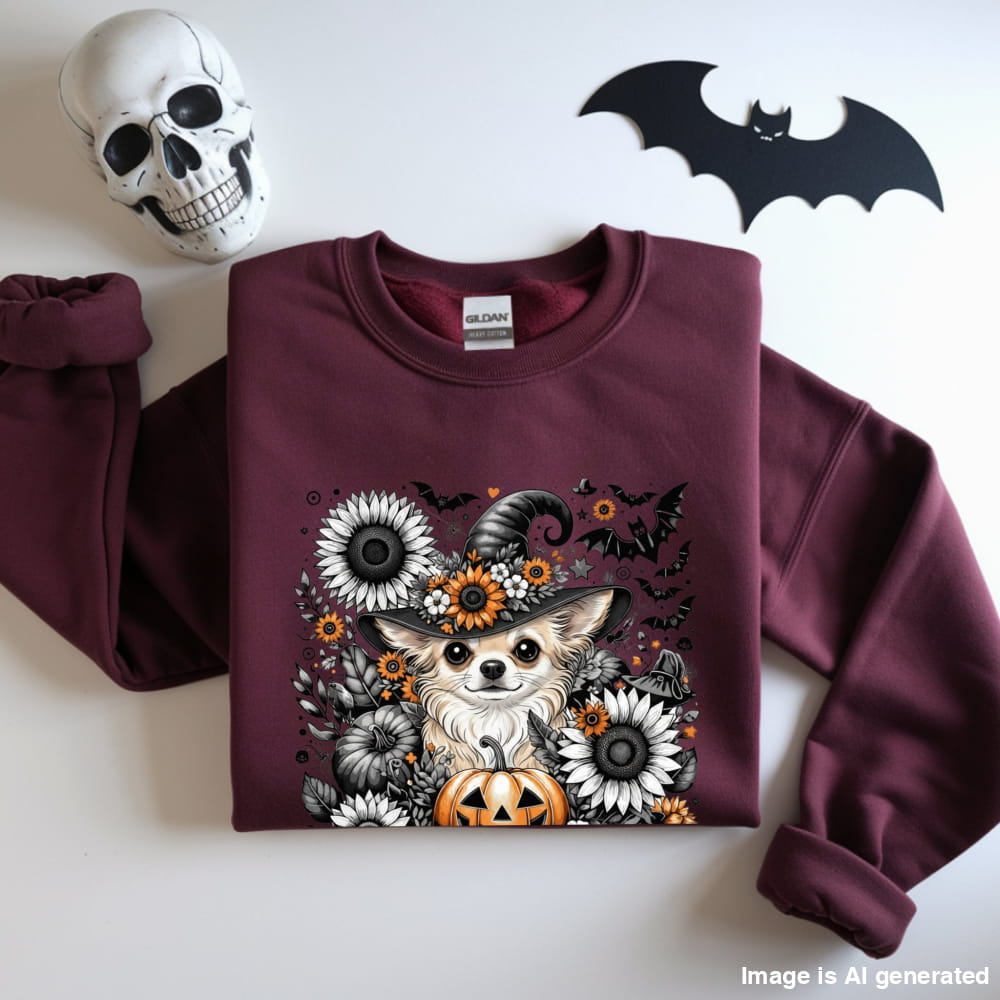 Too Cute to Spook – Halloween Chihuahua Unisex Premium Sweatshirt - S / Maroon - SWEATSHIRTS