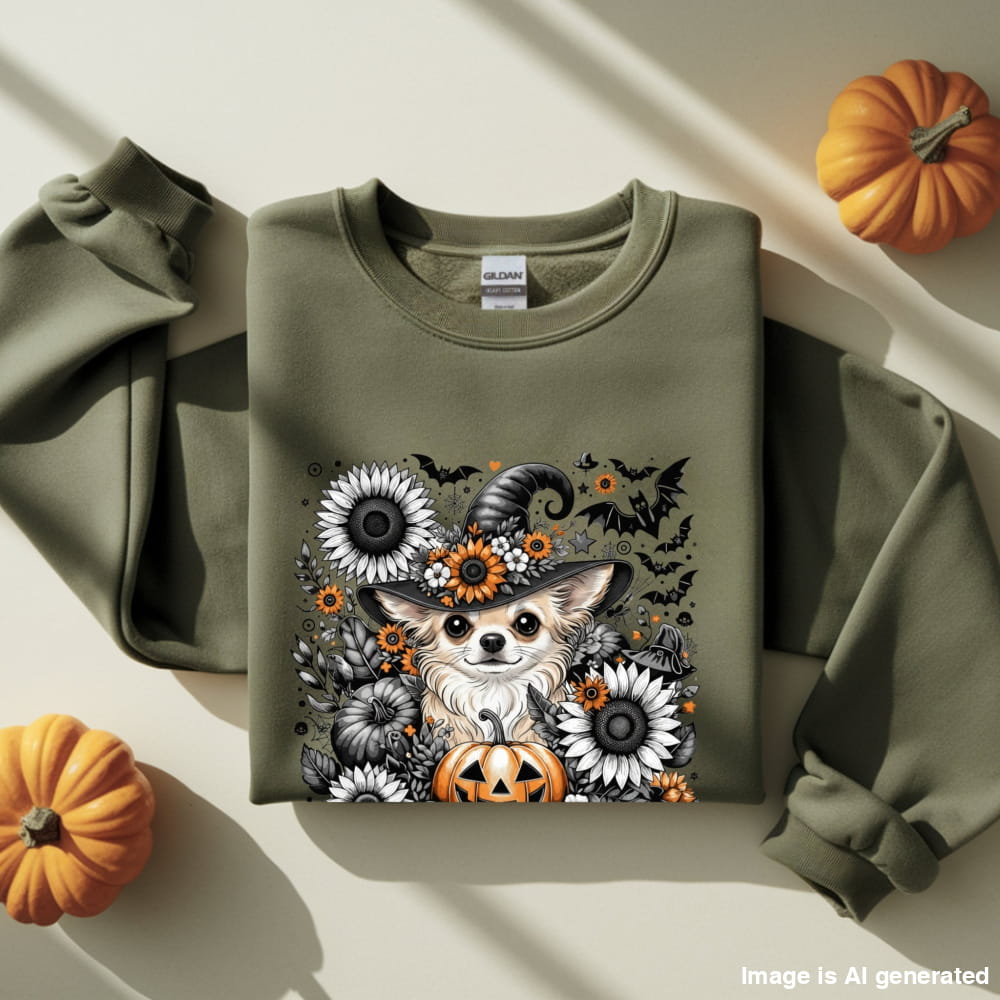 Too Cute to Spook – Halloween Chihuahua Unisex Premium Sweatshirt - S / Military Green - SWEATSHIRTS