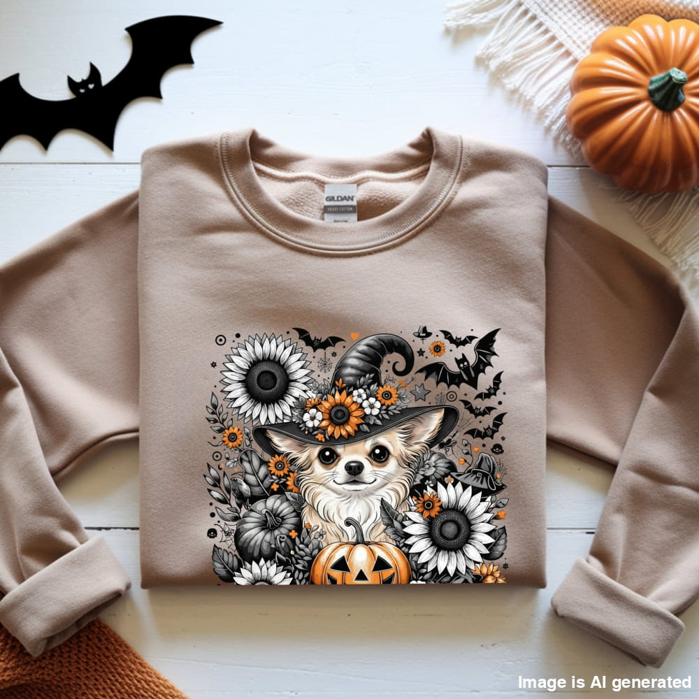 Too Cute to Spook – Halloween Chihuahua Unisex Premium Sweatshirt - S / Sand - SWEATSHIRTS