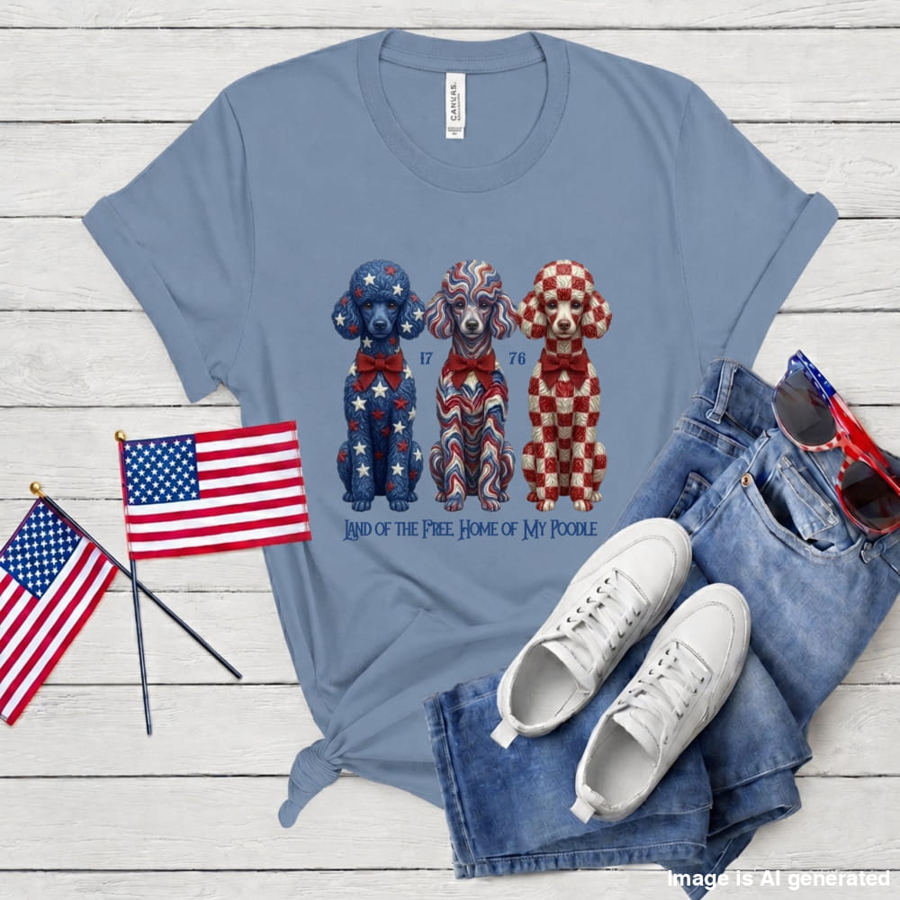 Toy Poodle Patriotic Free Land Premium Tee - M / Steel Blue - T-Shirt