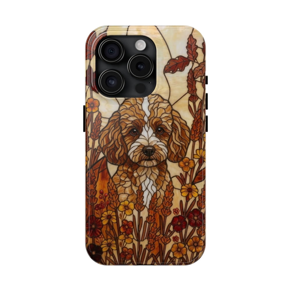 Toy Poodle Stained Glass Style Tough Case, Autumn Warmth Theme - iPhone 15 Pro - Phone Case
