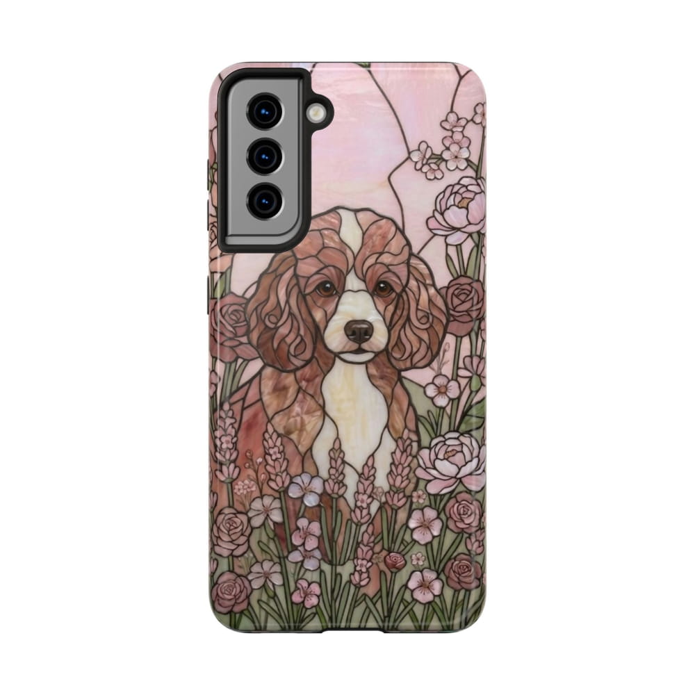 Toy Poodle Stained Glass Style Tough Case, Rose Garden Theme - Samsung Galaxy S21 - Phone Case