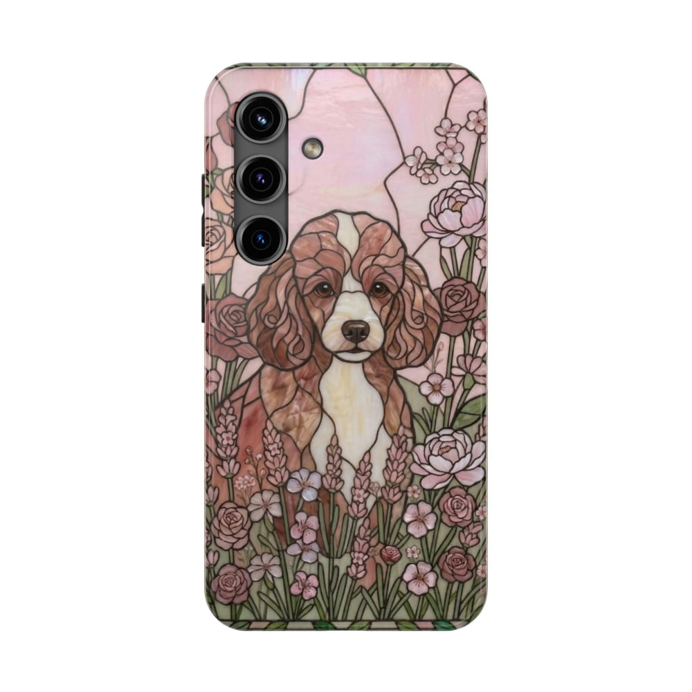 Toy Poodle Stained Glass Style Tough Case, Rose Garden Theme - Samsung Galaxy S24 - Phone Case