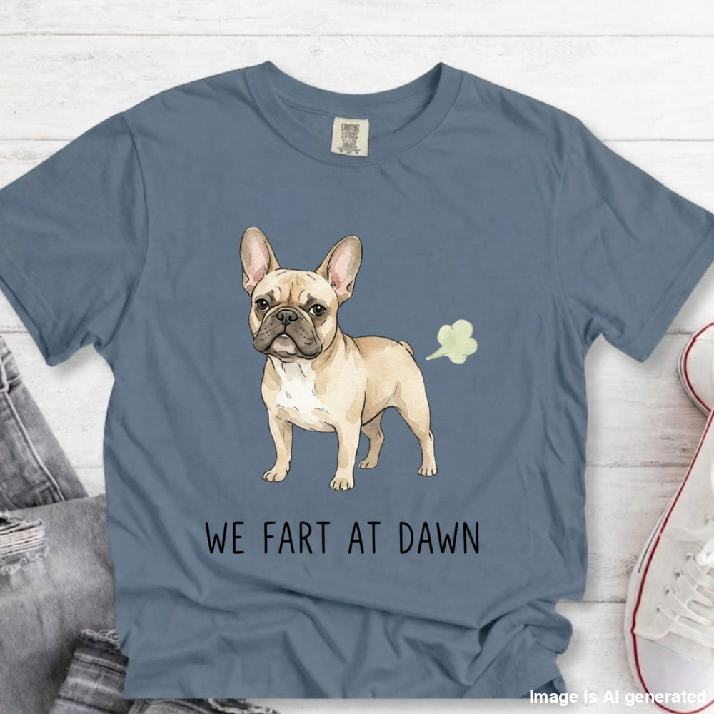 We Fart At Dawn Funny French Bulldog Premium Tee - Blue Jean / S - T-SHIRTS