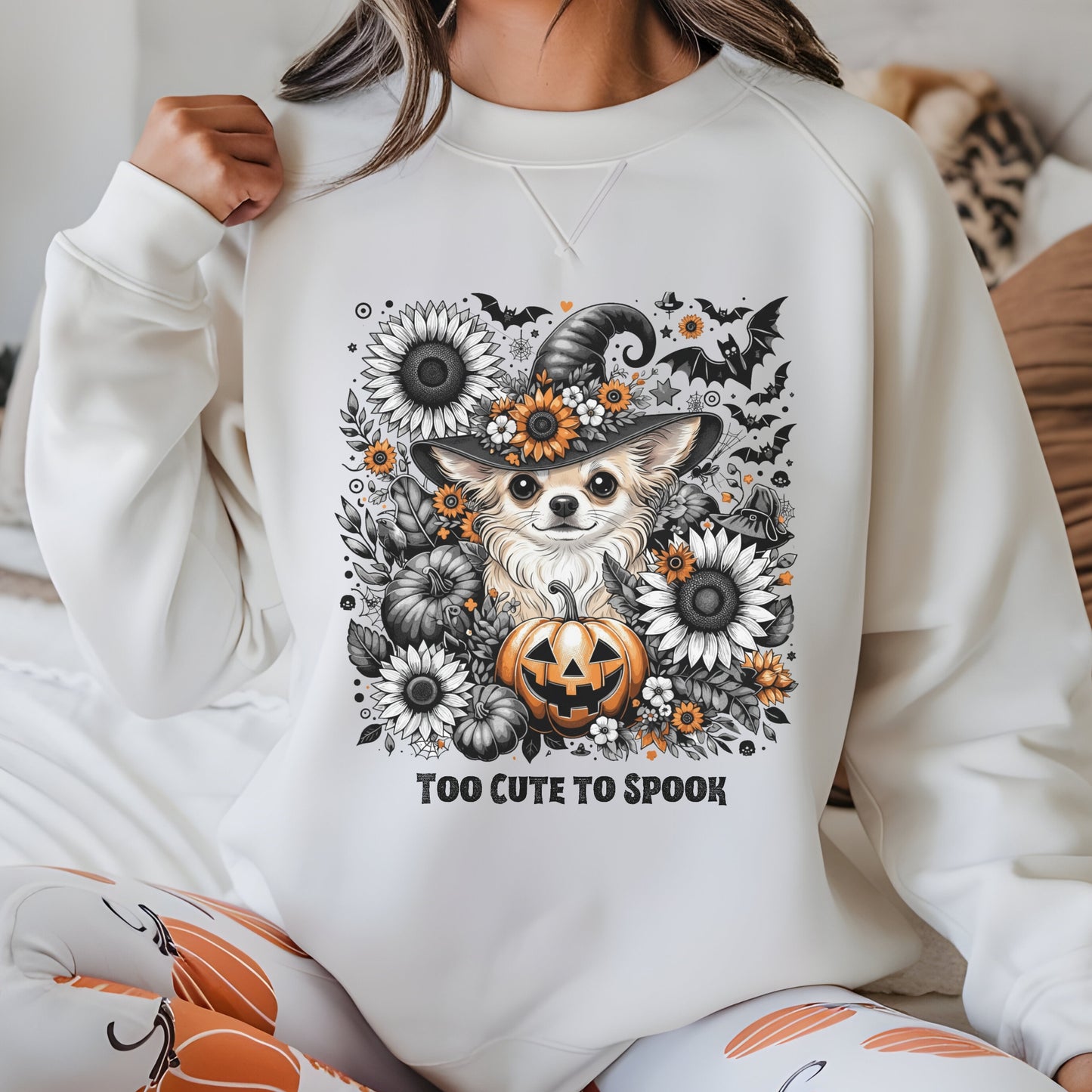 Too Cute to Spook – Halloween Chihuahua Unisex Premium Sweatshirt