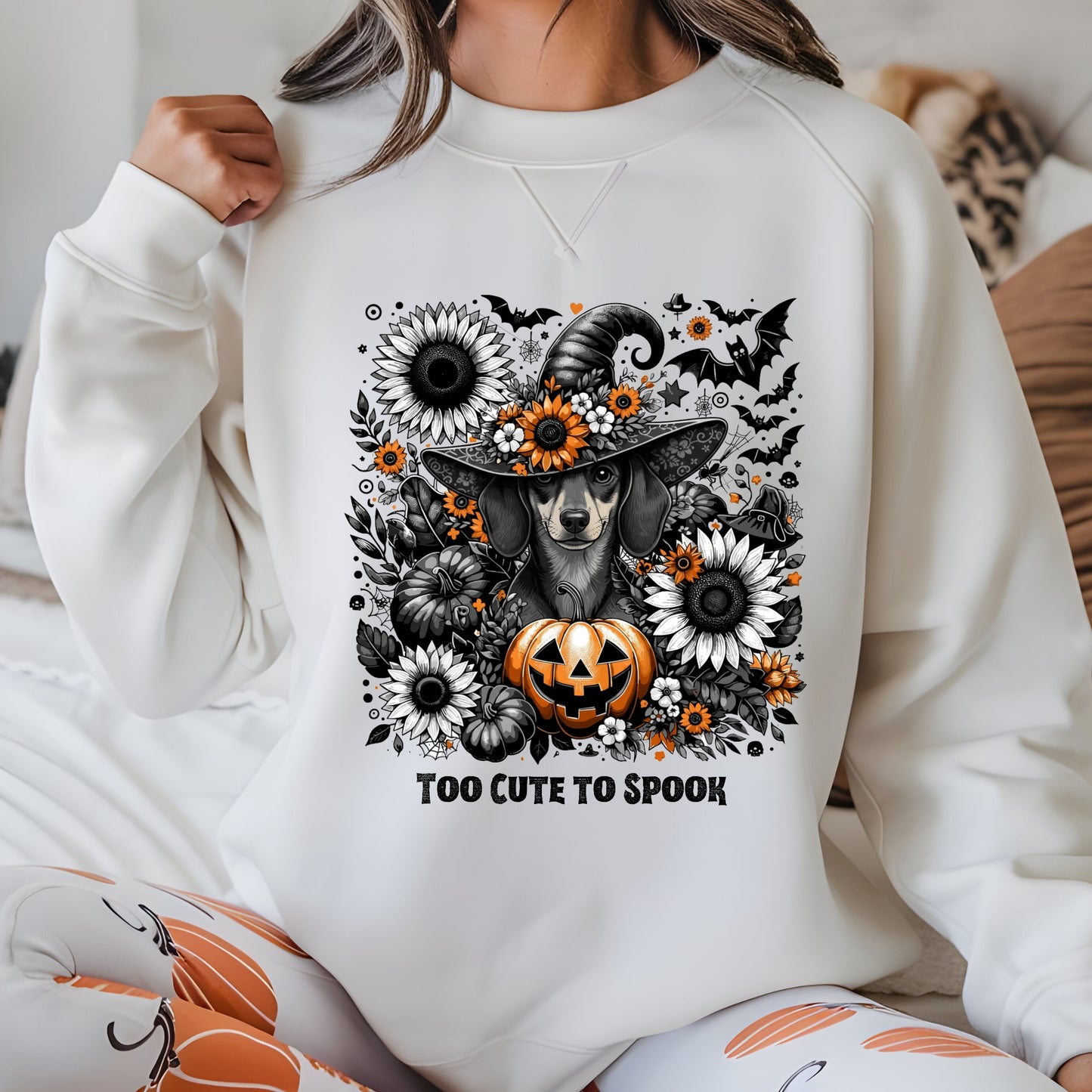 Too Cute to Spook – Halloween Dachshound Unisex Premium Sweatshirt