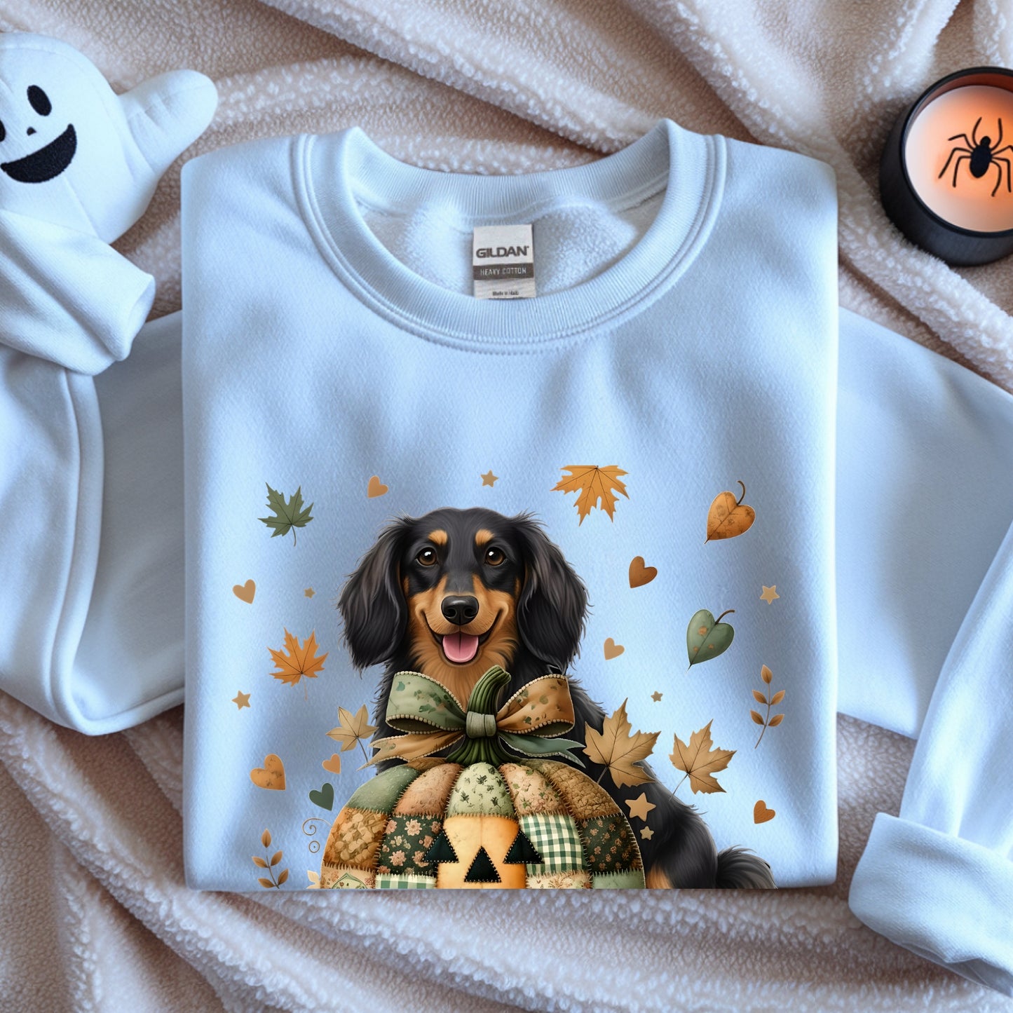 Dachshound Fall Halloween Patchwork Premium Unisex Sweatshirt