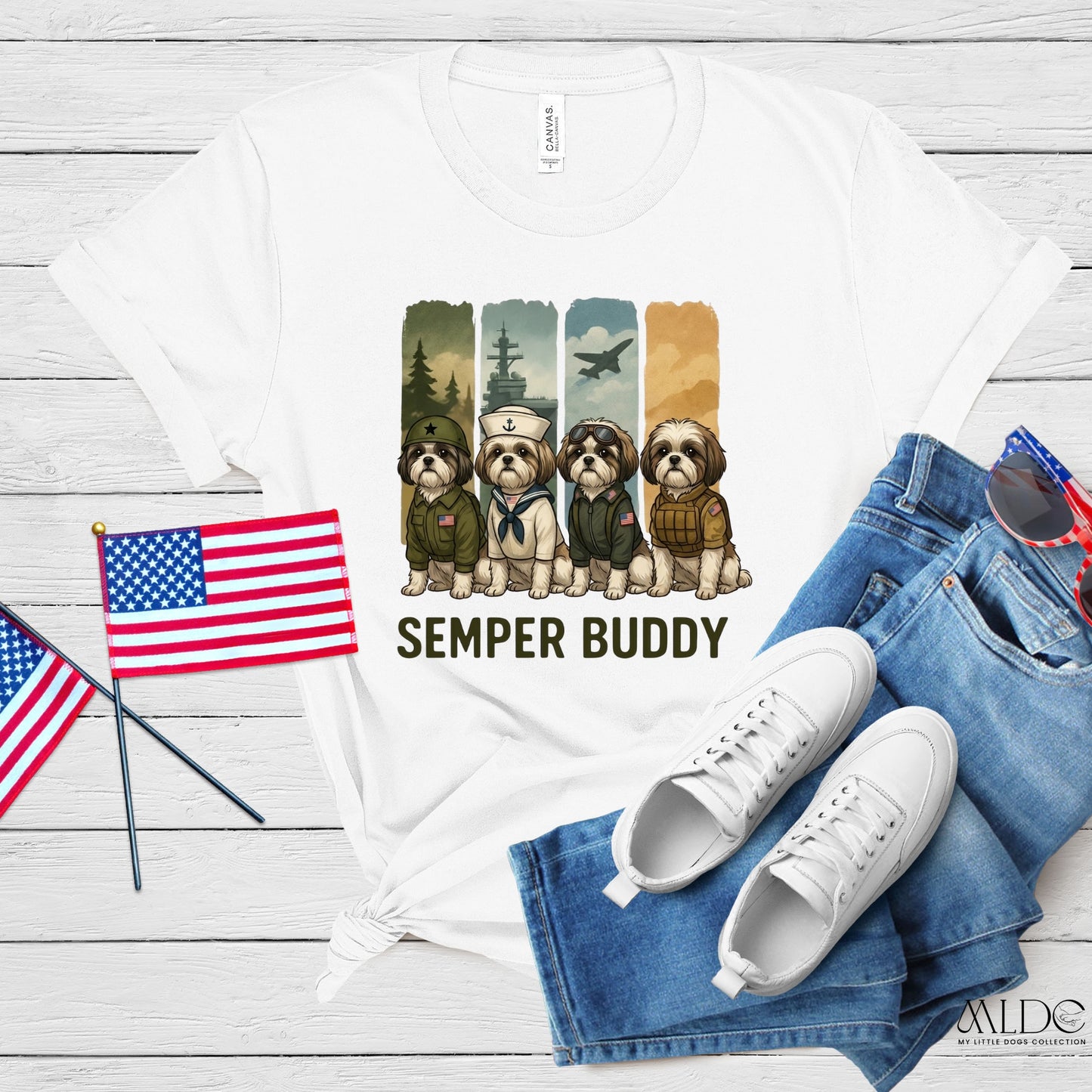 Semper Buddy Shih Tzu Premium Tee — Small Dog, Big Patriot