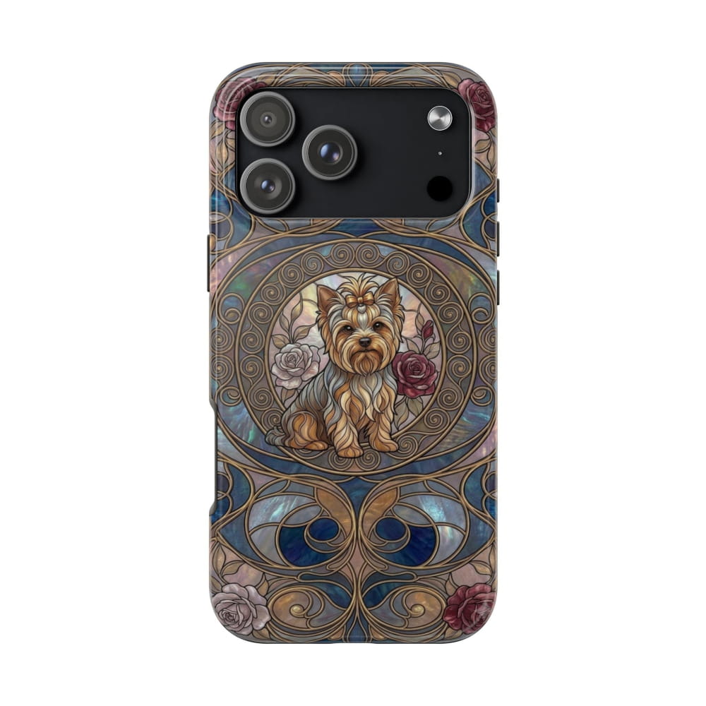 Yorkie Stained Glass Style Midnight Rose Tough Phone Case - iPhone 17 Pro Max - Phone Case