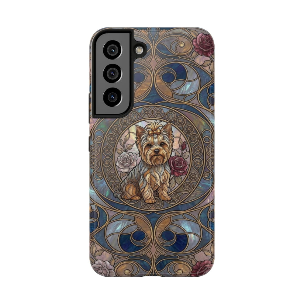 Yorkie Stained Glass Style Midnight Rose Tough Phone Case - Samsung Galaxy S22 - Phone Case