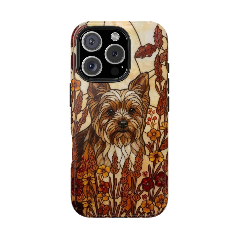 Yorkie Stained Glass Style Tough Case, Autumn Warmth Theme - iPhone 15 Pro Max - Phone Case