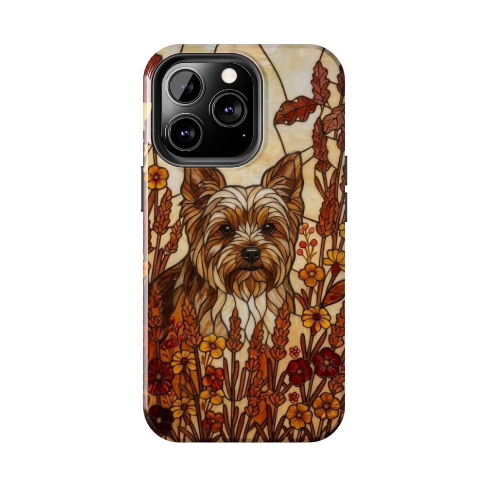 Yorkie Stained Glass Style Tough Case, Autumn Warmth Theme - Phone Case