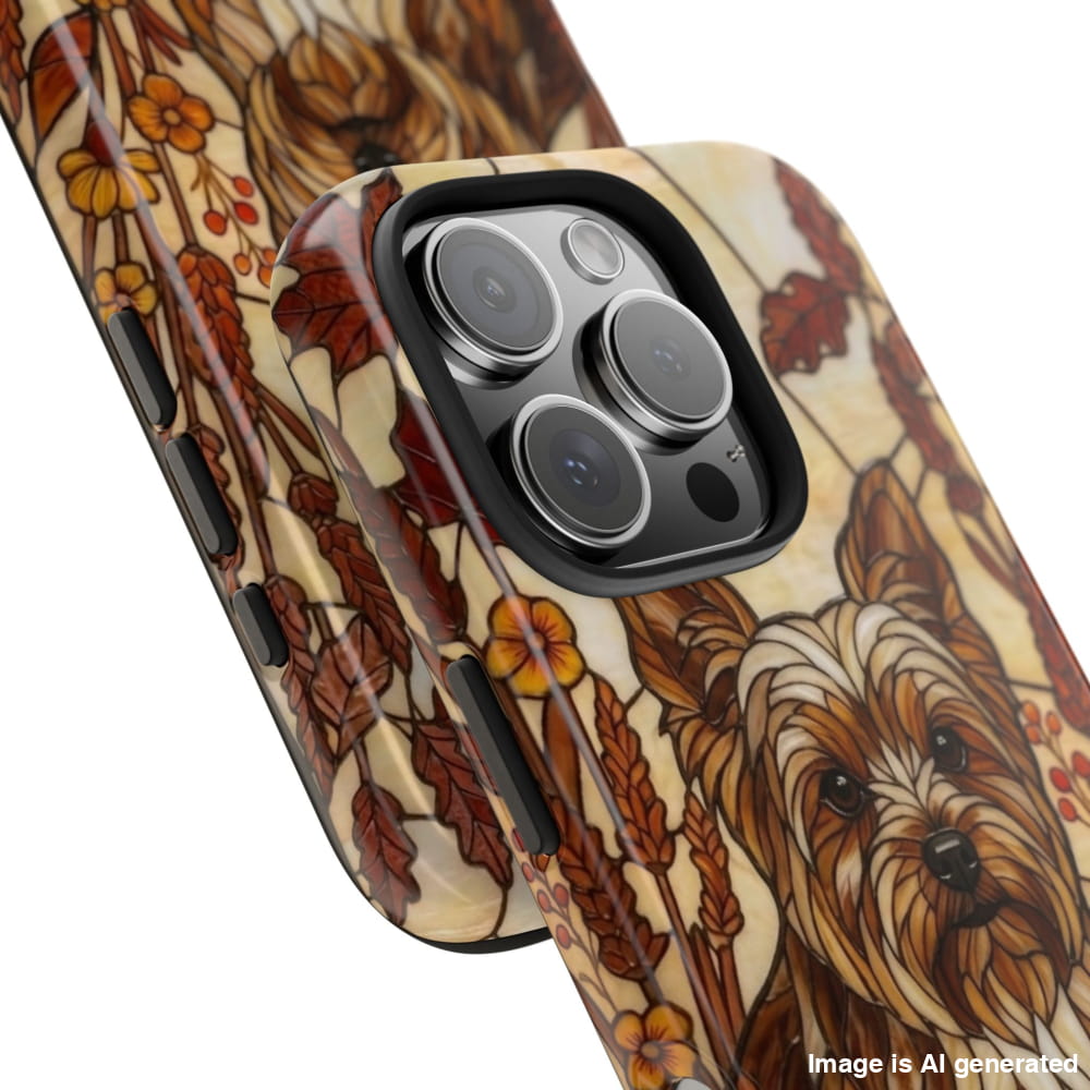 Yorkie Stained Glass Style Tough Case, Autumn Warmth Theme - Phone Case