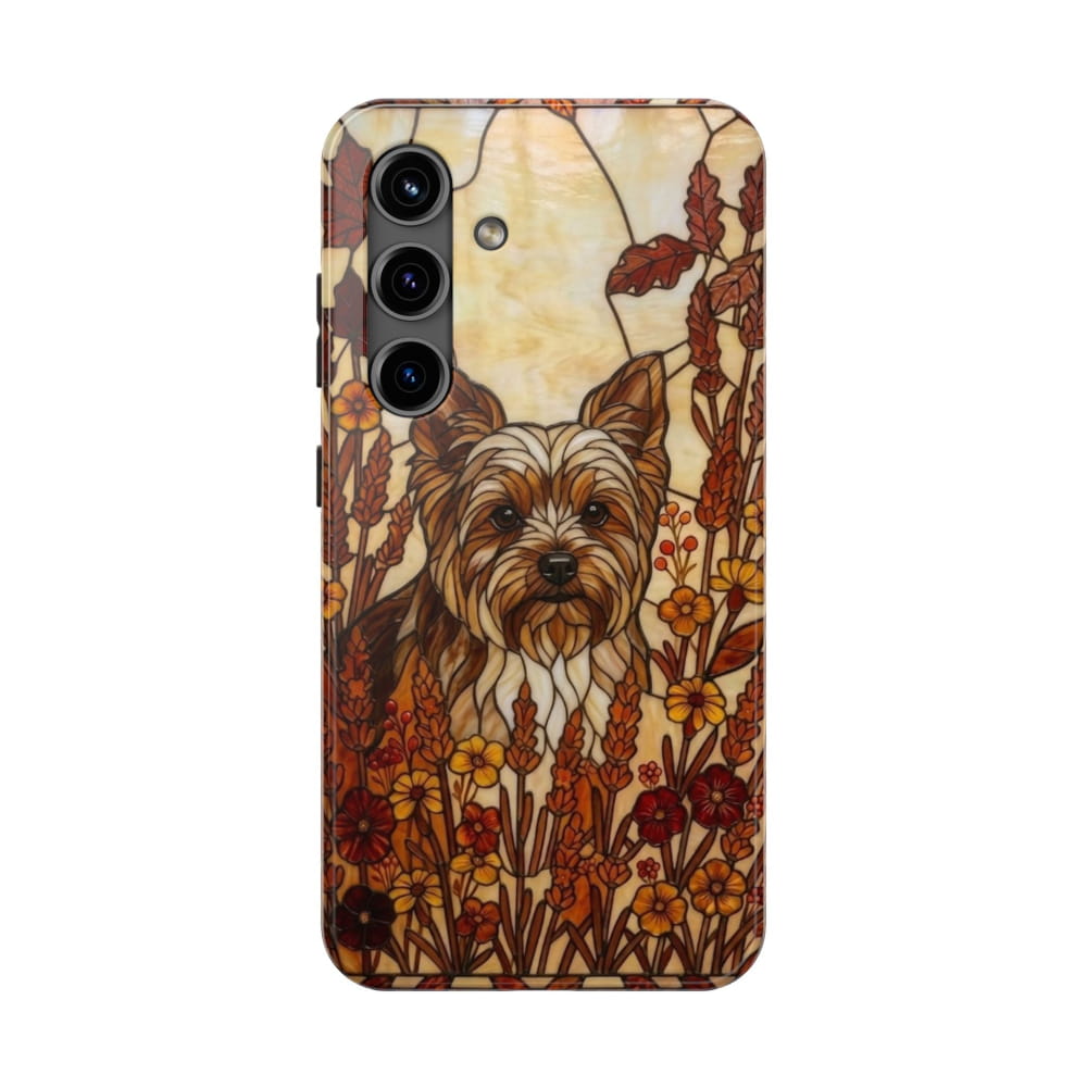 Yorkie Stained Glass Style Tough Case, Autumn Warmth Theme - Samsung Galaxy S24 - Phone Case
