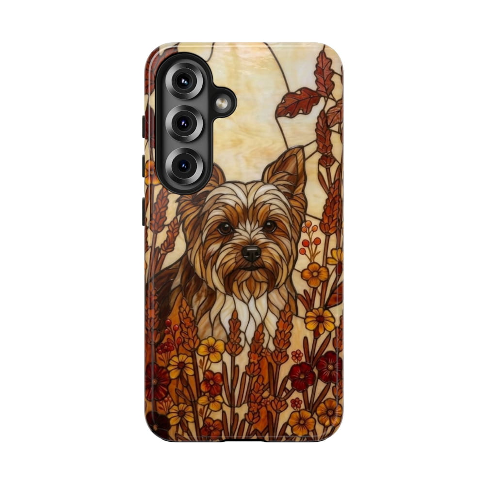 Yorkie Stained Glass Style Tough Case, Autumn Warmth Theme - Samsung Galaxy S25 - Phone Case