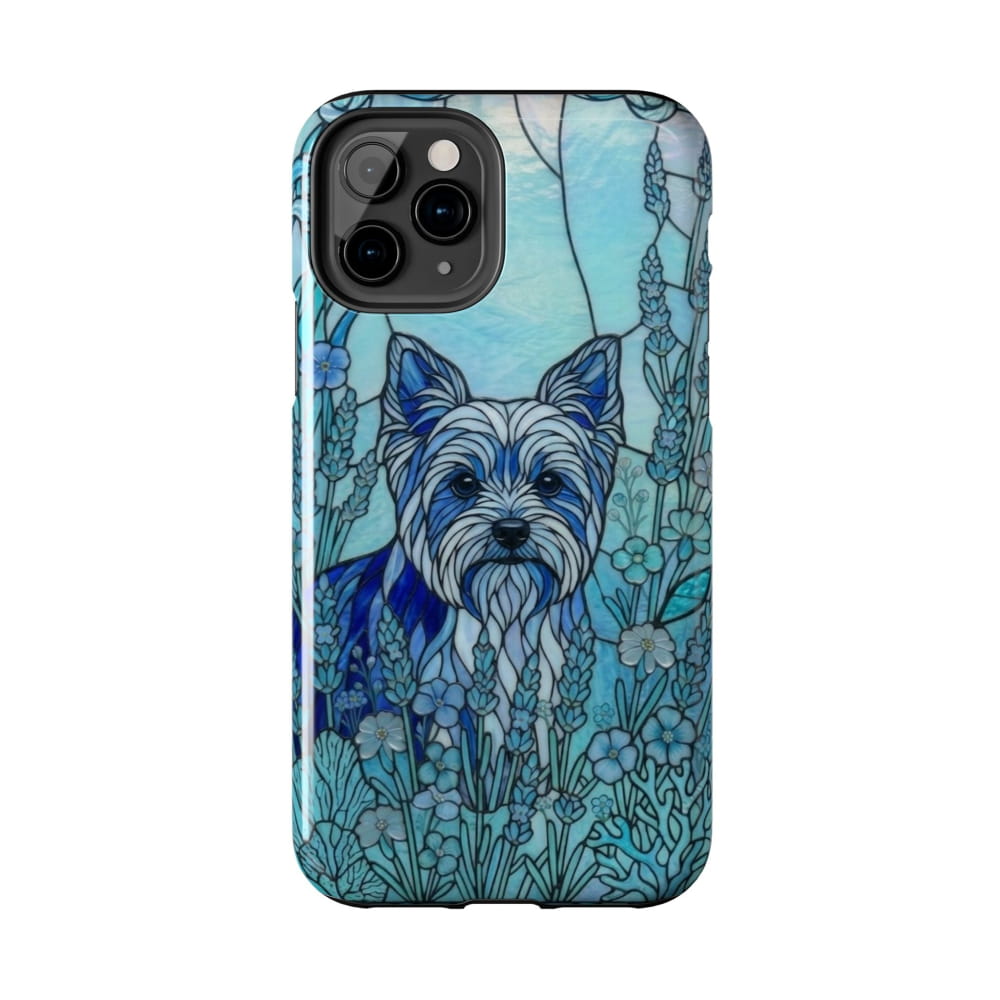 Yorkie Stained Glass Style Tough Case, Ocean Blue Theme - iPhone 11 Pro - Phone Case