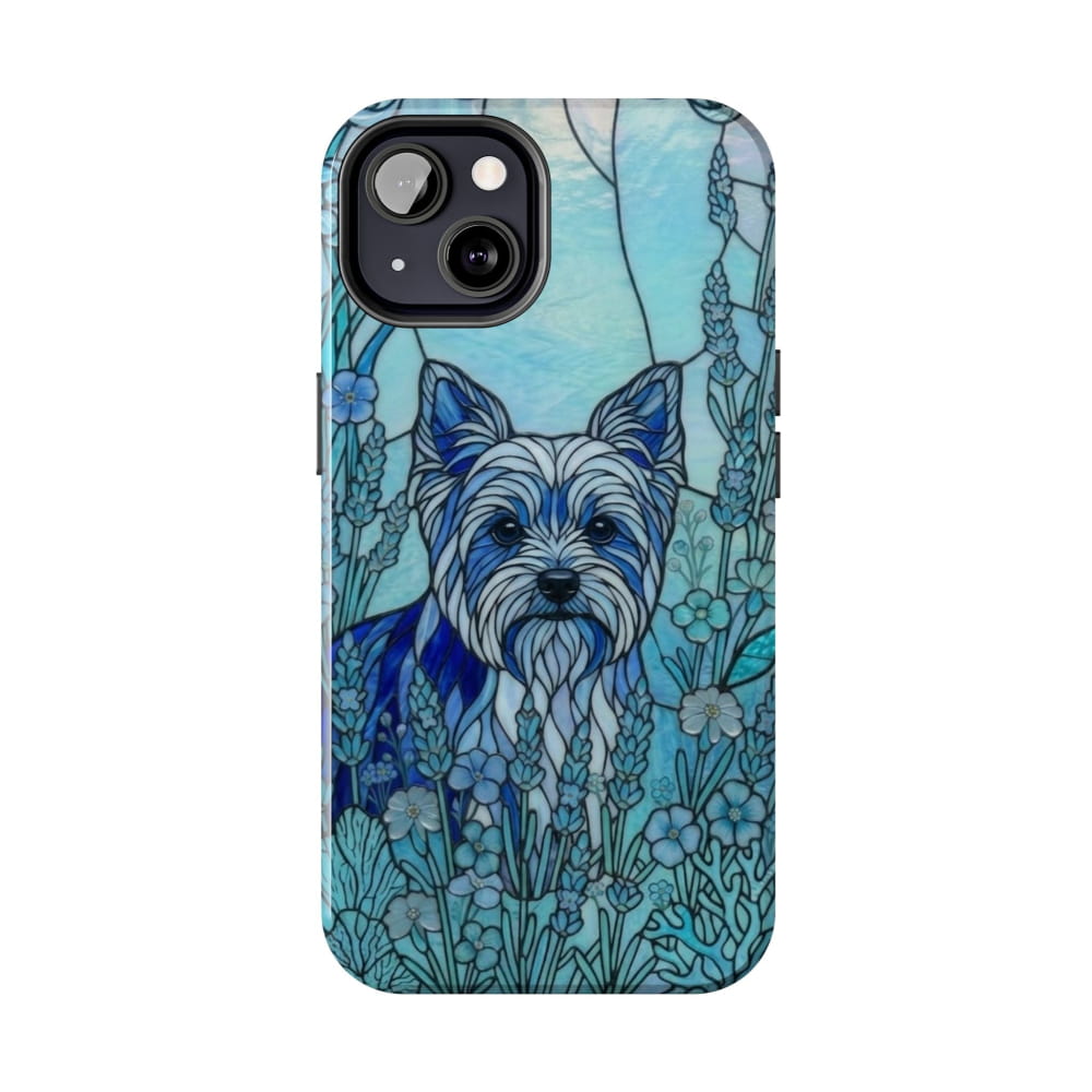 Yorkie Stained Glass Style Tough Case, Ocean Blue Theme - iPhone 13 - Phone Case