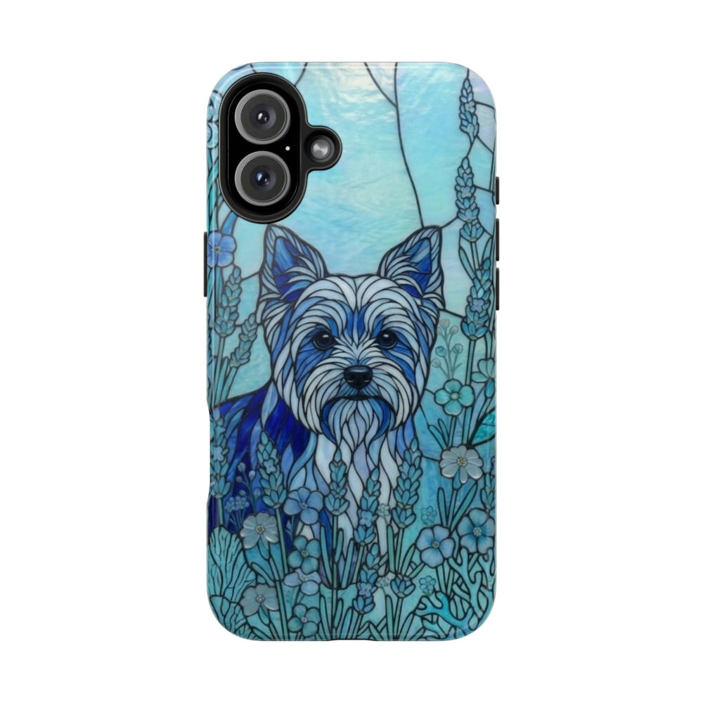 Yorkie Stained Glass Style Tough Case, Ocean Blue Theme - iPhone 16 Plus - Phone Case