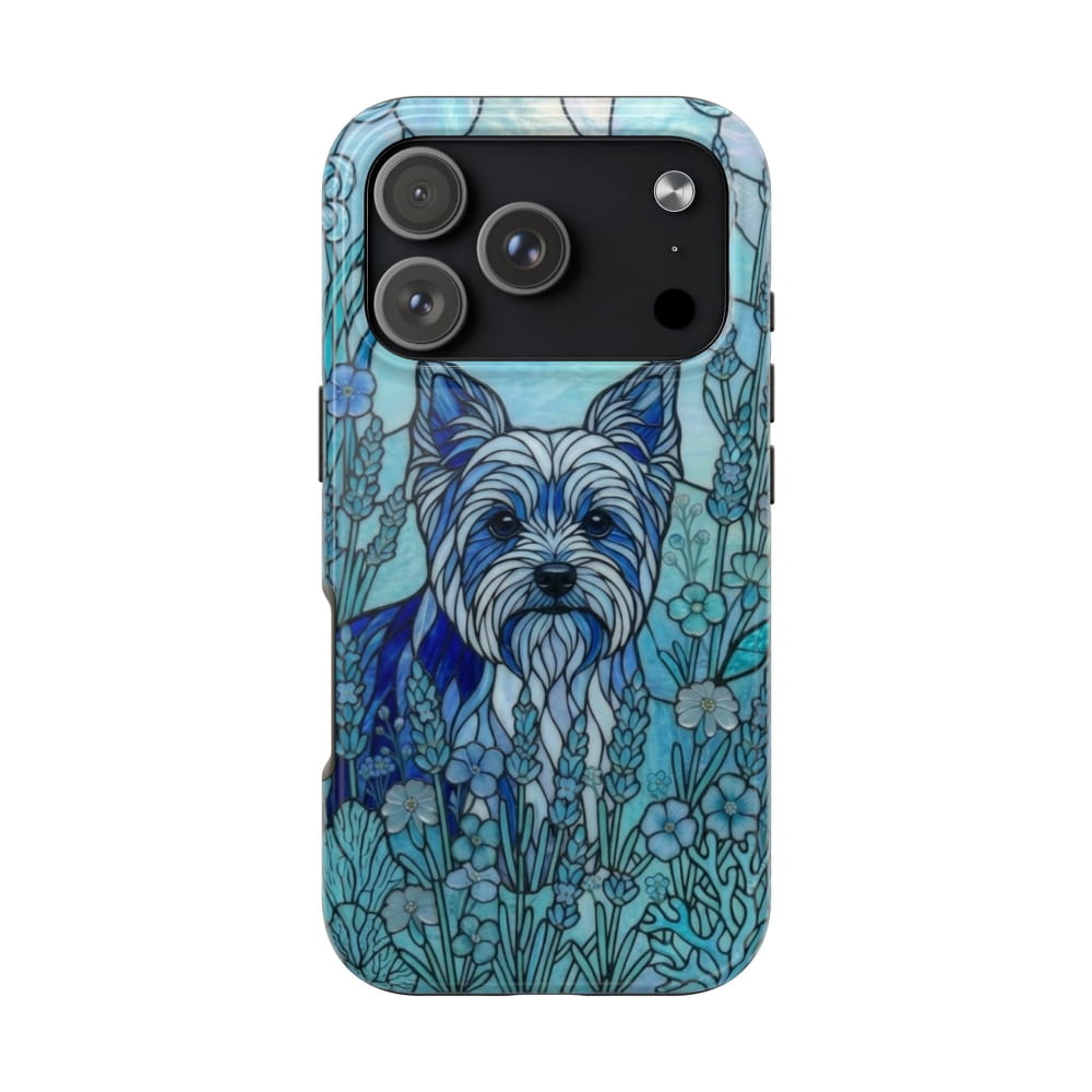 Yorkie Stained Glass Style Tough Case, Ocean Blue Theme - iPhone 17 Pro - Phone Case