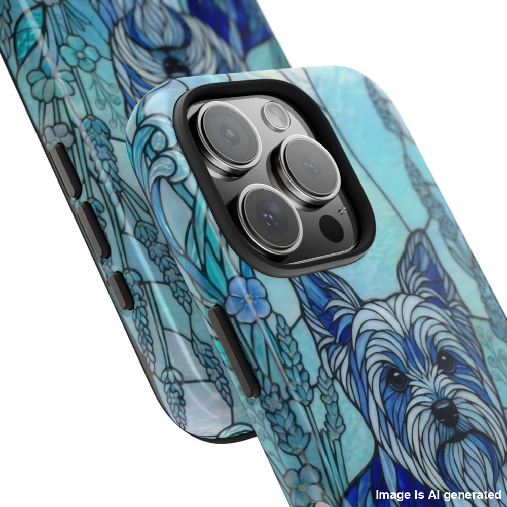 Yorkie Stained Glass Style Tough Case, Ocean Blue Theme - Phone Case