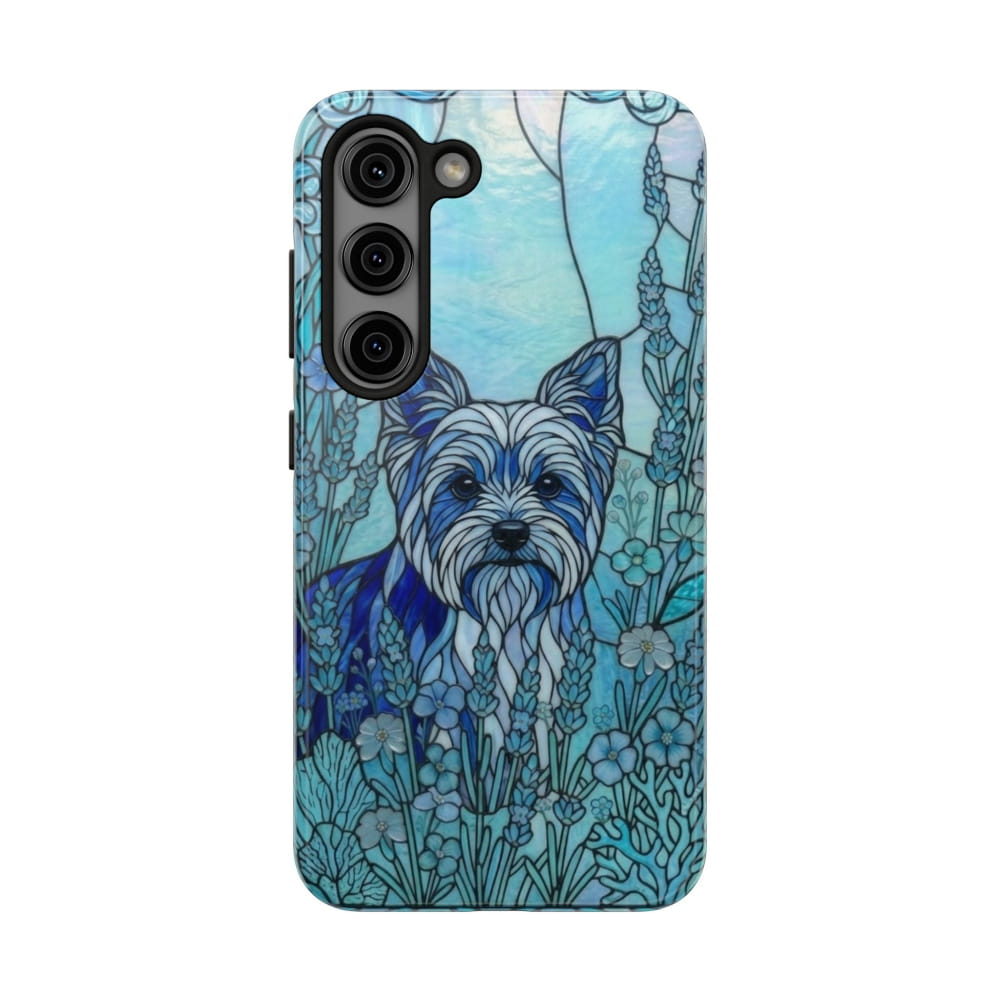 Yorkie Stained Glass Style Tough Case, Ocean Blue Theme - Samsung Galaxy S23 - Phone Case