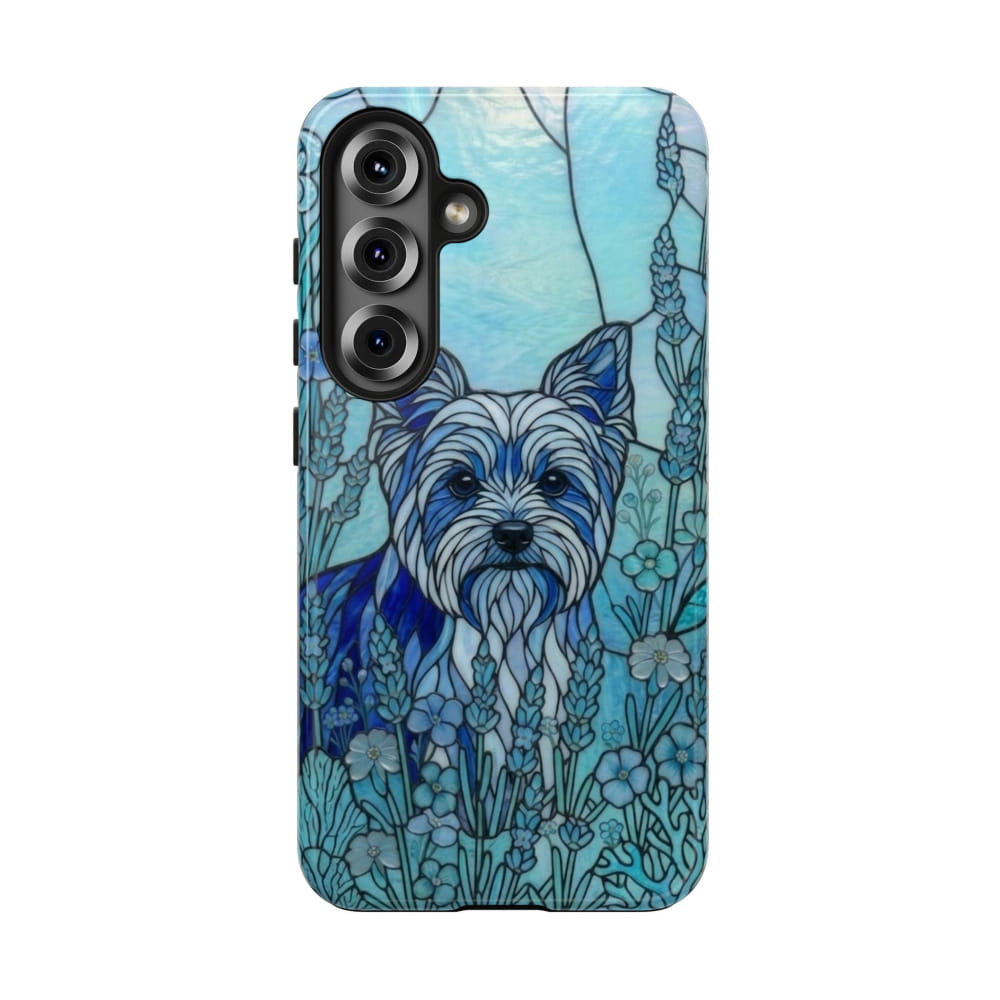 Yorkie Stained Glass Style Tough Case, Ocean Blue Theme - Samsung Galaxy S25 - Phone Case